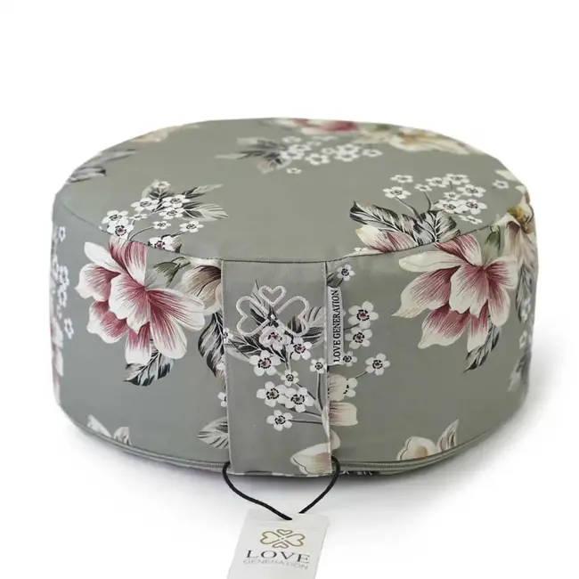 Meditation Cushion │Round │ Cotton & Buckwheat Filling │ Vintage Flowers