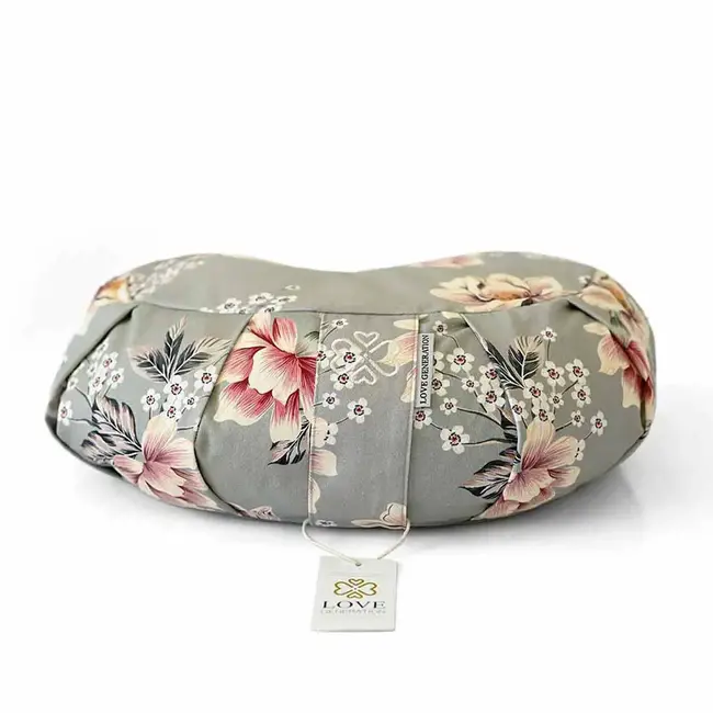 Meditation Cushion │ Crescent │ Cotton & Buckwheat Filling │ Vintage Flowers
