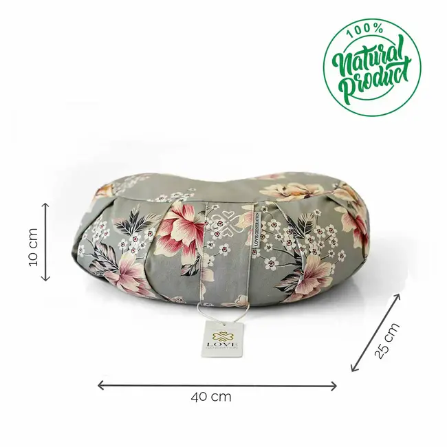 Meditation Cushion │ Crescent │ Cotton & Buckwheat Filling │ Vintage Flowers