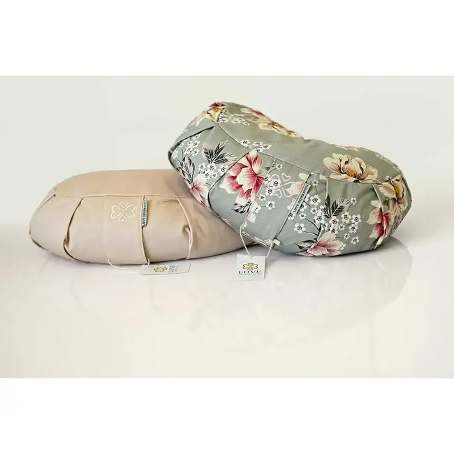 Meditation Cushion │ Crescent │ Cotton & Buckwheat Filling │ Vintage Flowers