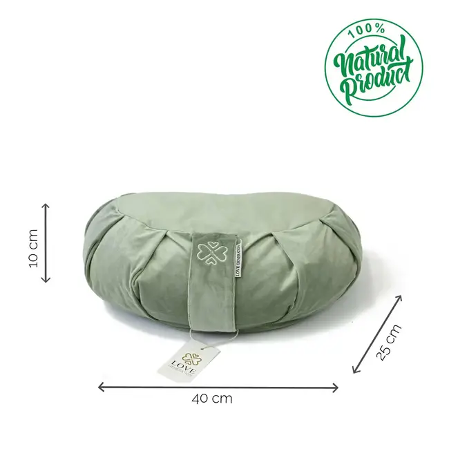 Meditation Cushion │ Crescent  │ Velvet with Buckwheat Filling │ Serene Sage