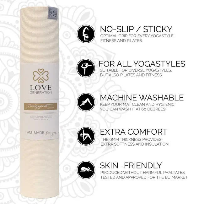 Extra Dikke Yogamat │ Crème Wit │ 6mm │ Anti Slip