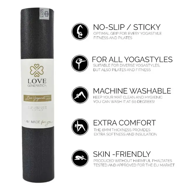 Extra Dikke Yogamat │Zwart │ 6mm │ Anti Slip