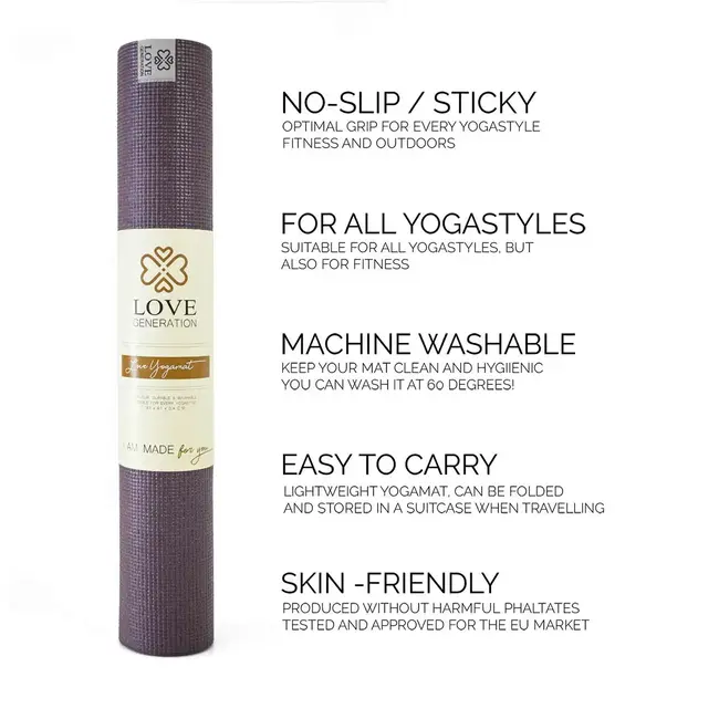 Love Yoga Mat │Dark Purple │ 4 mm │Anti-Slip