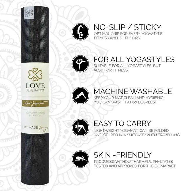 Love Yogamatte │Schwarz │ 4 mm │ Anti-Rutsch