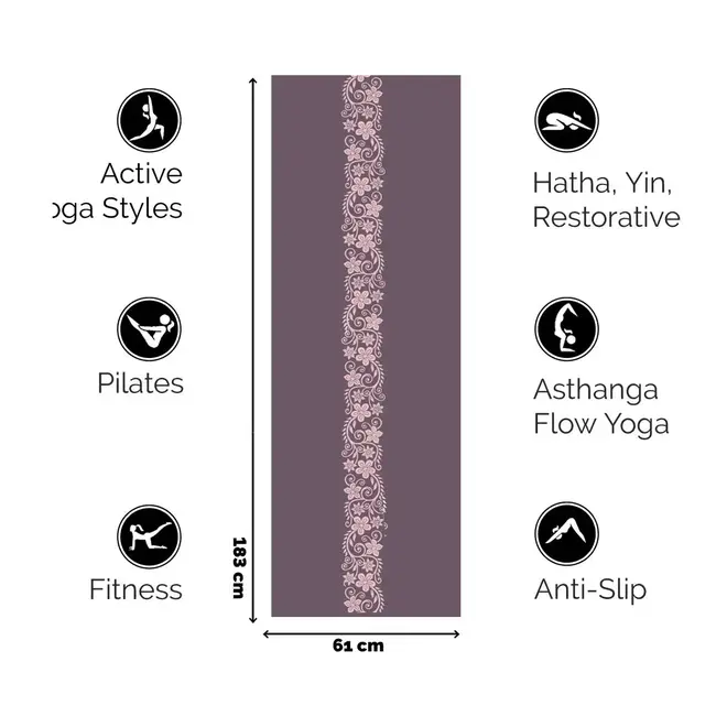 Floral Flow Yogamat │ Extra Dik │ Donker Paars