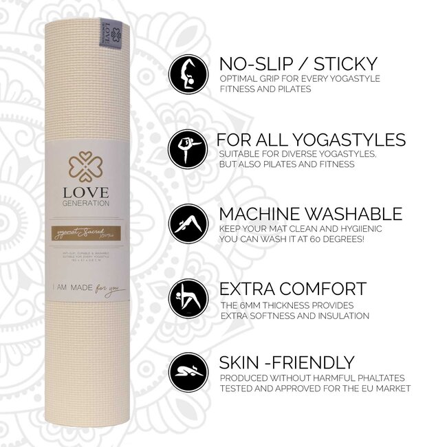 Sacred Yoga Mat │Extra Thick │White with Gold Print