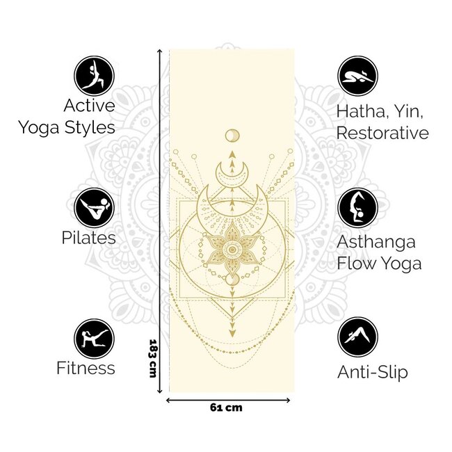Sacred Yogamat │Extra Dik │Wit met Gouden Print