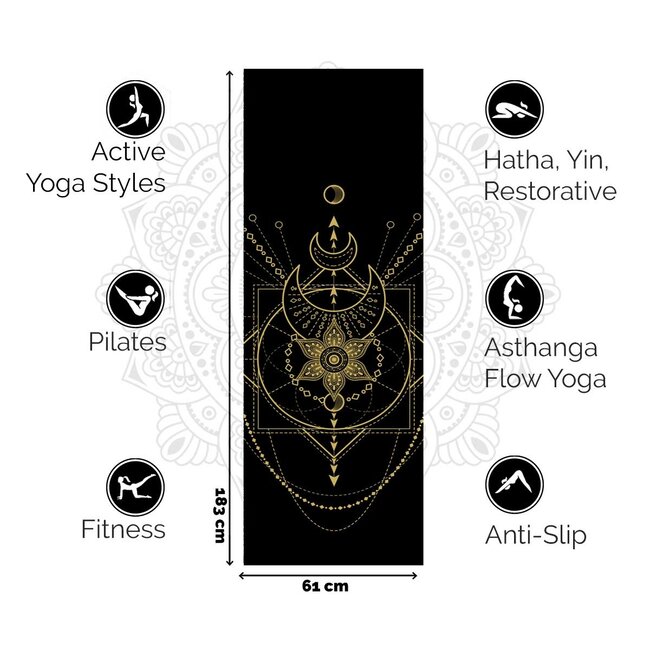 Sacred Yogamatte │Extra Dick │Schwarz mit Golddruck