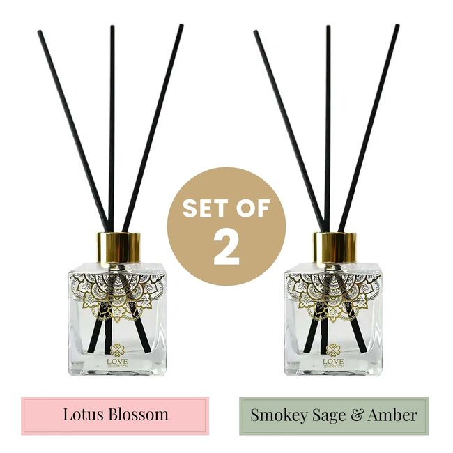 2 sets Luxe Geurstokjes │ 100 ml │ Lotus Blossom & Smokey Sage