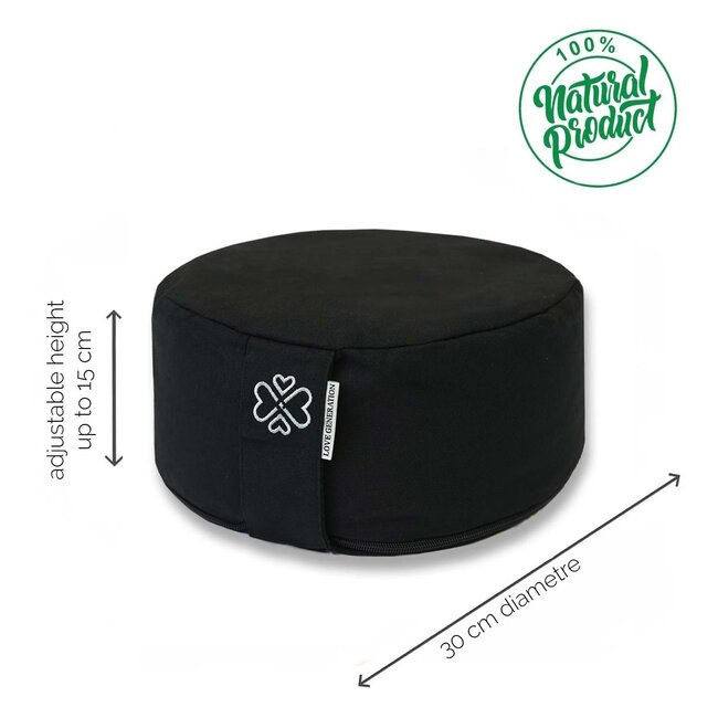 Meditatiekussen │ Rond │ Katoen & Boekweitvulling │ Zwart