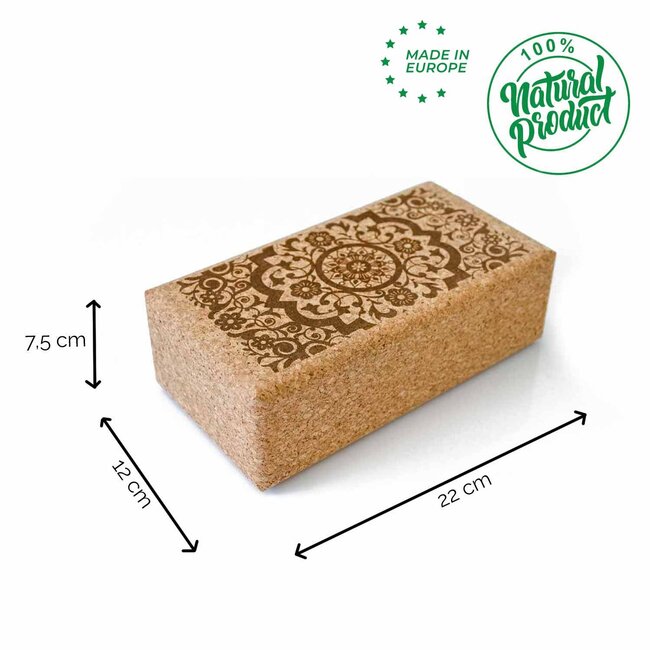 Eco Yoga Block | Cork  | Made in EU | Black Mandala Print