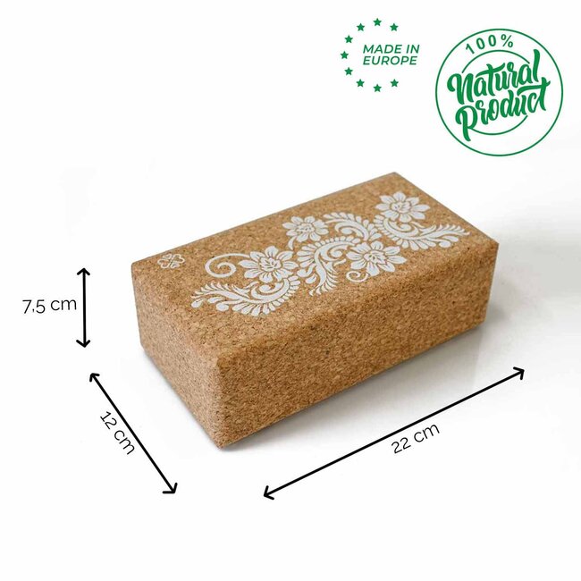 Eco Yoga Block | Cork  | Made in EU | White Flower Print