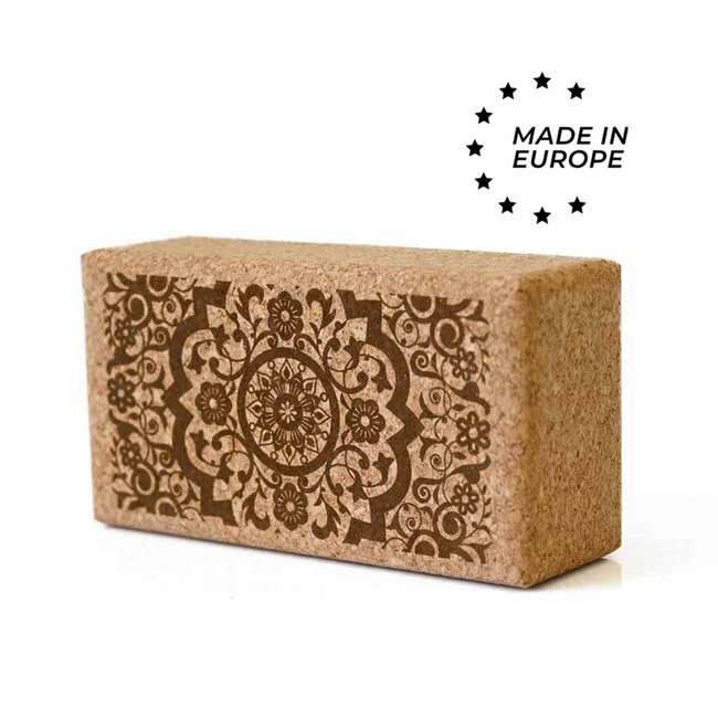 Eko Yogablock | Kork  | Made in EU | Schwarzer Mandala-druck