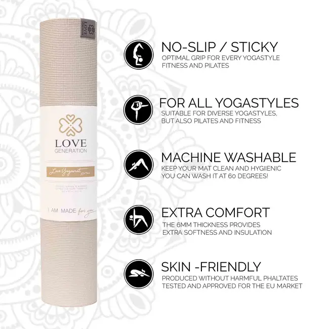 Set of Love Yoga Mat Sand Extra Thick + XL Yoga Bag White