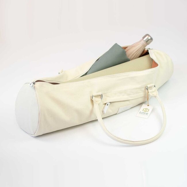 Set aus Love Yogamatte Sand Extra Dick + XL Yogatasche Weiß
