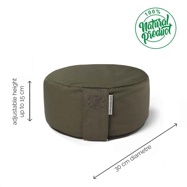 Meditation Cushion │ Round │ Cotton & Buckwheat Filling │ Dark Green