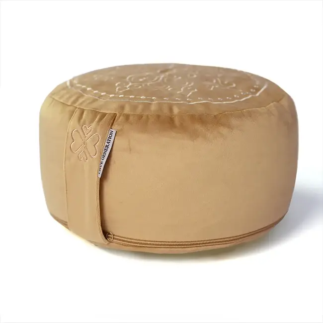 Meditation Cushion │ Round │ Velvet │ Mandala │ Light Gold