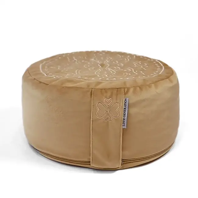 Meditation Cushion │ Round │ Velvet │ Mandala │ Light Gold