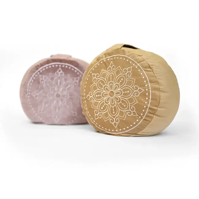 Meditatiekussen │ Rond │ Fluweel │ Mandala │ Roze