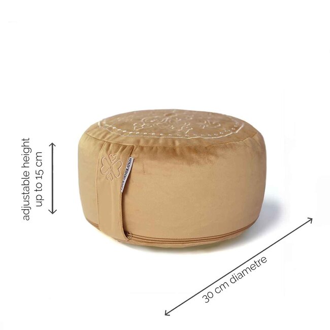 Meditation Cushion │ Round │ Velvet │ Mandala │ Light Gold