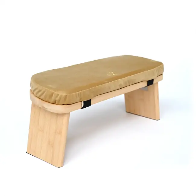 Meditationsbank │ Bambus │ Faltbar │ Samtkissen │ Gold