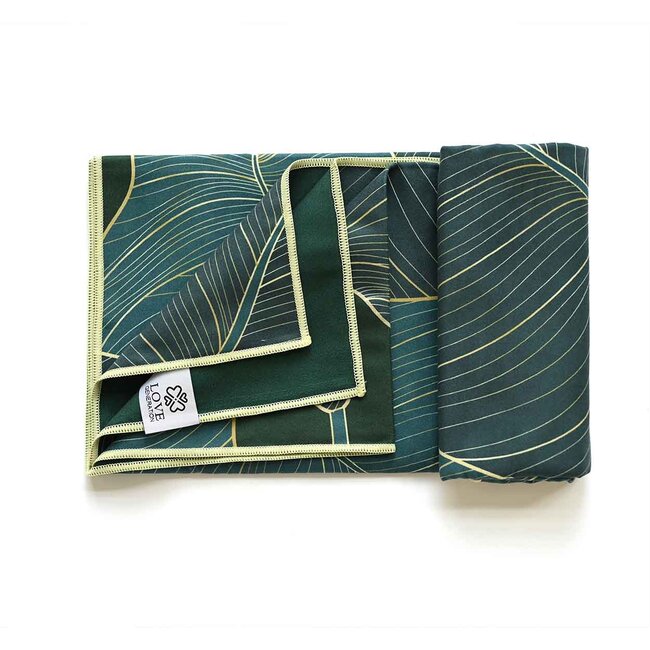 Two Sided Yoga Towel - Green Leaves