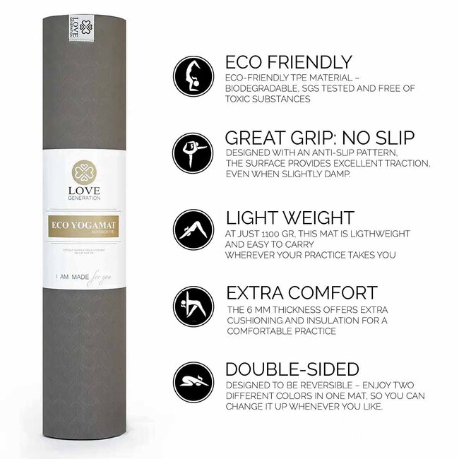 Eco Yoga Mat │ Superior TPE │Extra Thick │Glorious Grey
