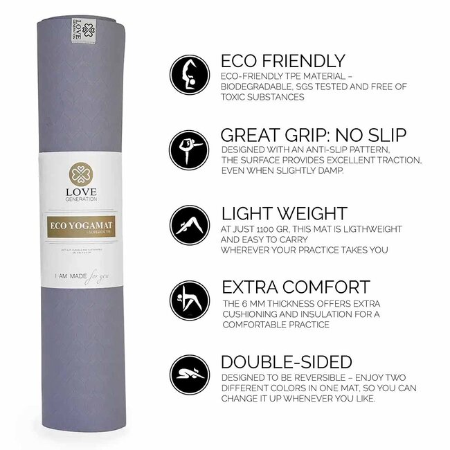Eco Yogamat │ Superior TPE │ Extra Dik │Lovely Lavender