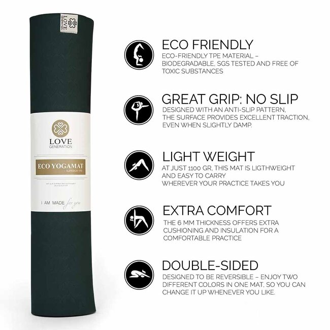 Eco Yoga Mat │ Superior TPE │ Extra Thick │Beautiful Black