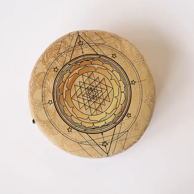 Meditationskissen │Rund │ Baumwolle & Buchweizenfüllung │ Sri Yantra