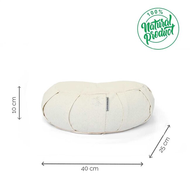 Meditation Cushion │ Half Moon │ Cotton & Buckwheat Filling │ Unbleached Cotton
