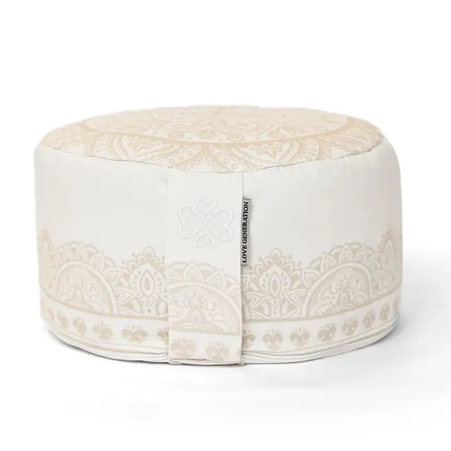 Meditationskissen │Rund │ Baumwolle & Buchweizenfüllung │ Boho Chic Weiß