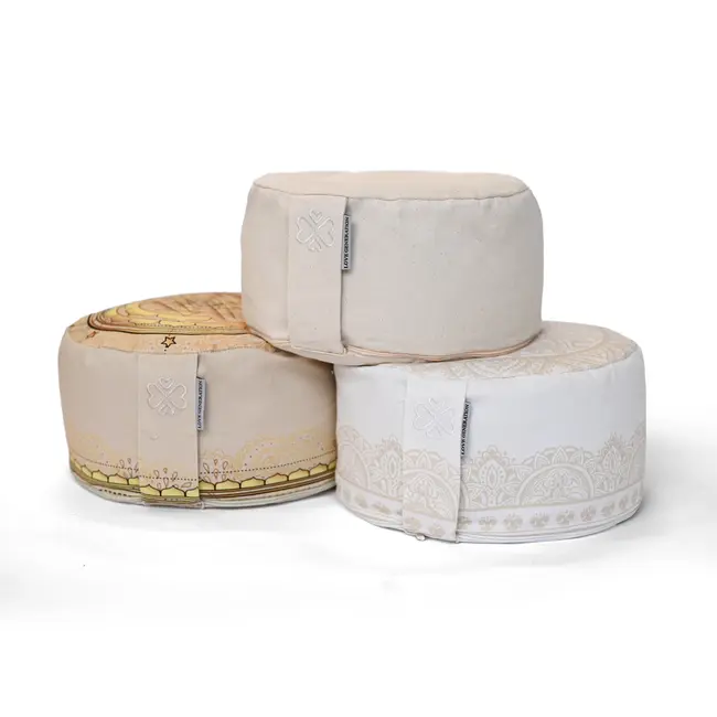 Meditatiekussen │Rond │ Katoen & Boekweitvulling │ Boho Chic Wit