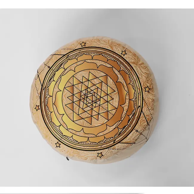 Meditation Cushion │Round │ Cotton & Buckwheat Filling │ Sri Yantra