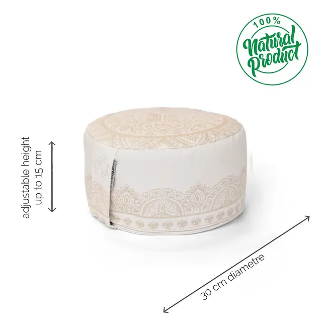 Meditationskissen │Rund │ Baumwolle & Buchweizenfüllung │ Boho Chic Weiß