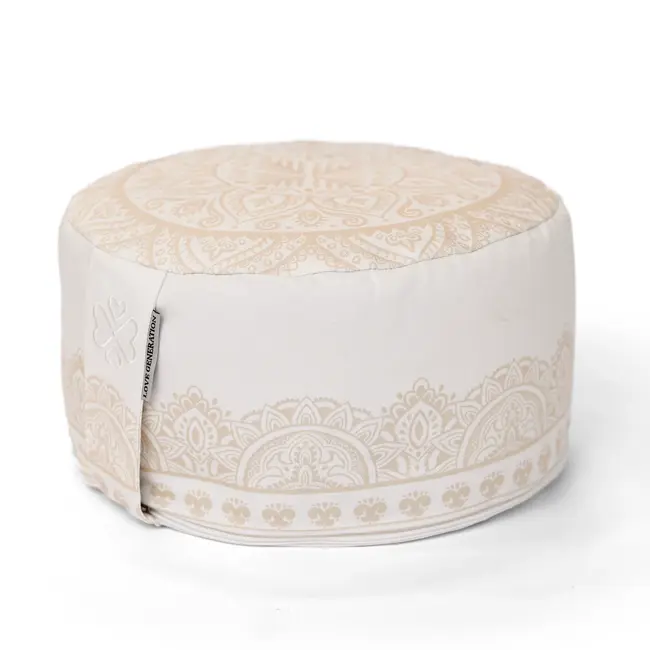 Meditation Cushion │Round │ Cotton & Buckwheat Filling │ Boho Chic White