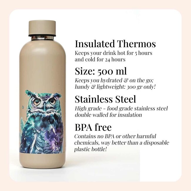 Waterfles - Drinkfles - 500 ml - Thermos - The Spirit of Wisdom