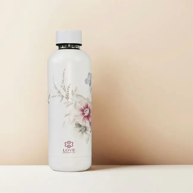 Waterfles - Drinkfles -  500 ml - Thermos - Wonderful White Flowers