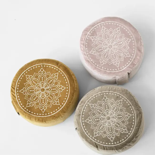 Meditationskissen │ Rund │ Samt │ Mandala │ Hellrosa