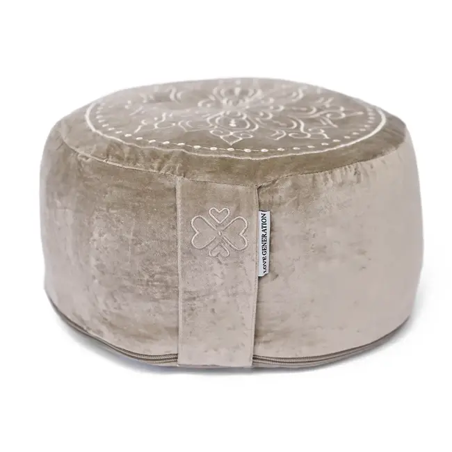 Meditatiekussen │ Rond │ Fluweel │ Mandala │ Taupe