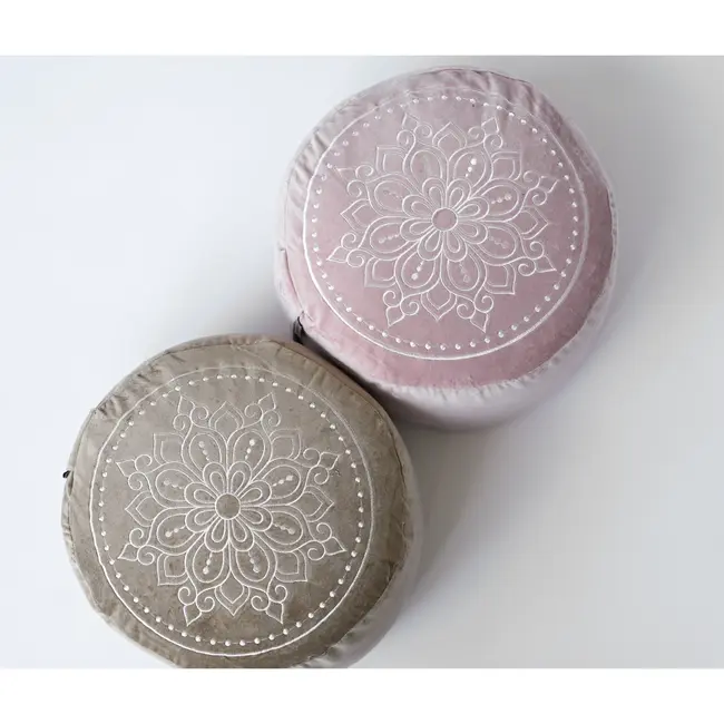 Meditatiekussen │ Rond │ Fluweel │ Mandala │ Taupe