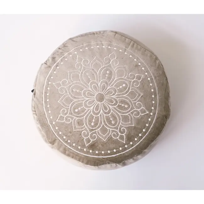 Meditation Cushion │ Round │ Velvet │ Mandala │ Taupe