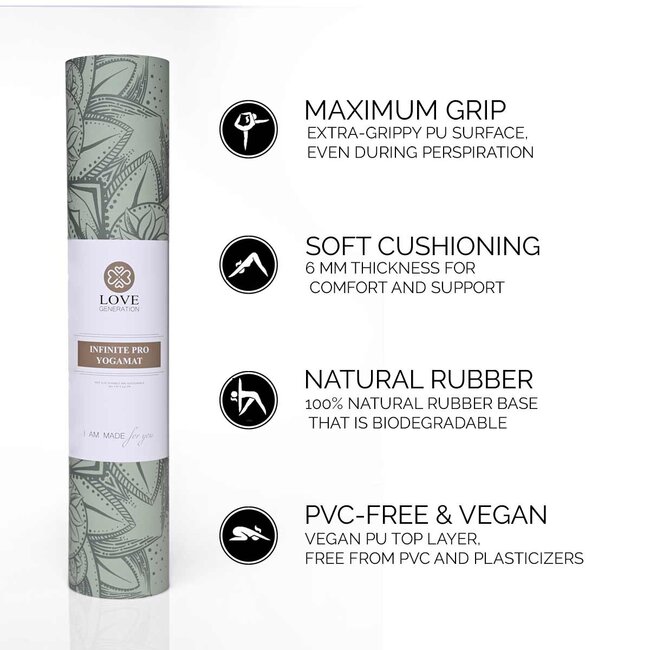 Infinite PRO Yoga Mat │ PU & Natural Rubber │Frequency Code │Sage