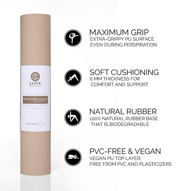 Infinite PRO Yogamatte │ PU & Naturkautschuk │ 5 mm │ Aligned Within │ Sand