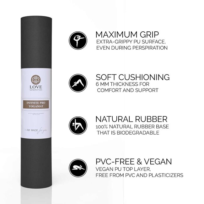 Infinite PRO Yogamat │ PU &  Natuurlijk Rubbber │5mm │ Grounding Grey
