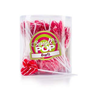 Swigle pop mini 50x12gr 4cm hartjes rood-wit