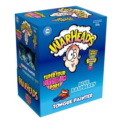 Lolly Warheads pop 100x17gr blue raspberry tongue painter