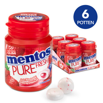 Mentos pot 6x60gr pure fresh aardbei 30st
