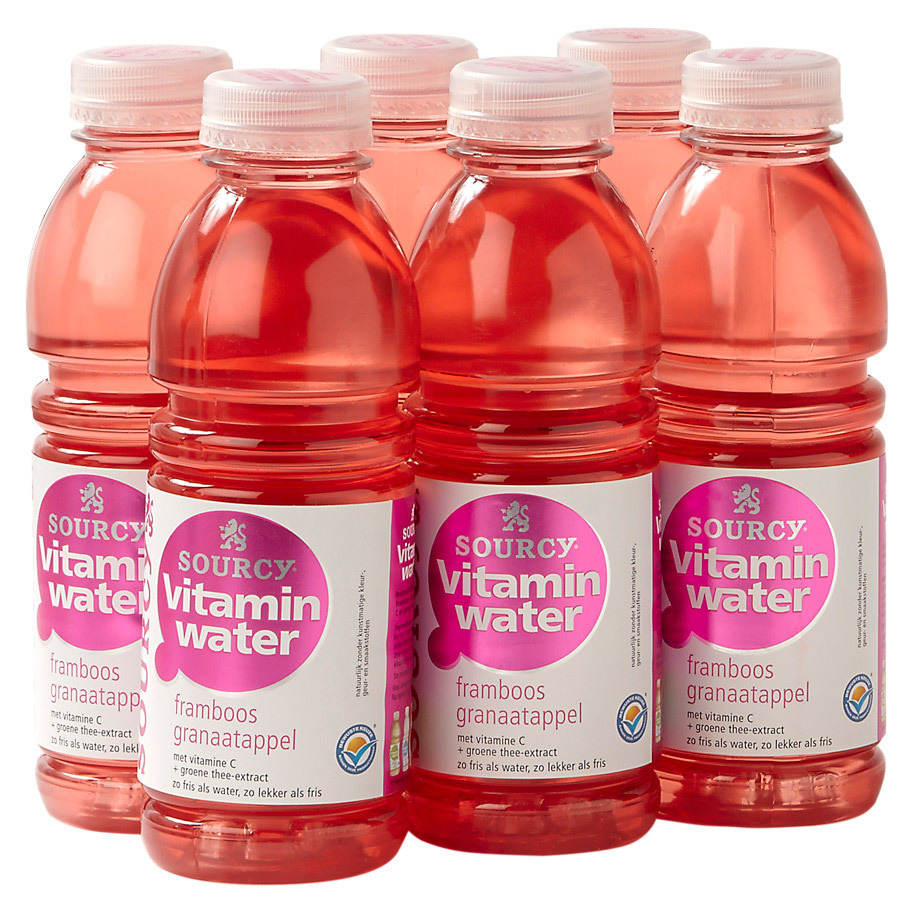 Sourcy 6x50cl vitamin water framboos (roze), foto 2 van 2